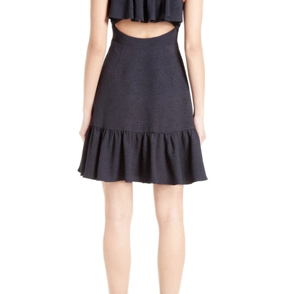 REBECCA TAYLOR Navy Textured Stretch Woven Ruffle Flounce Fit & Flare Dress 6 - Picture 2 of 6